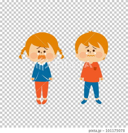 哭泣的男孩女孩插畫素材 101175078