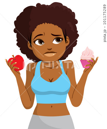 Girl Choosing Between Healthy And Junk Food 101175289