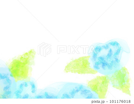 紫陽花風の水色と葉っぱの緑で表現した抽象イラスト 101176018