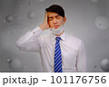 Asian man wear masks to protect PM 2.5 dust and air pollution and headache and sickness, air pollution concept, healthcare concept. 101176756