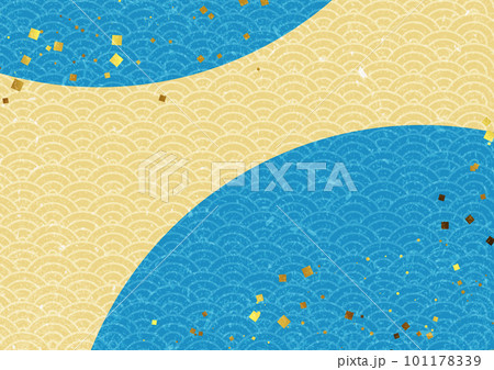 青い円のある金箔つき金色青海波背景 101178339
