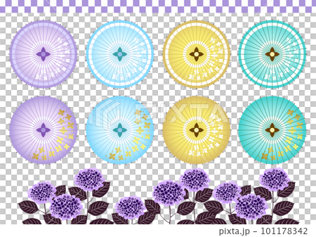 日本傘和繡球花日本圖標集 101178342