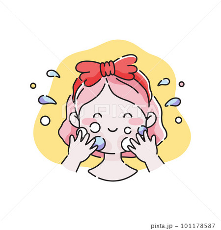 cartoon girl washing face