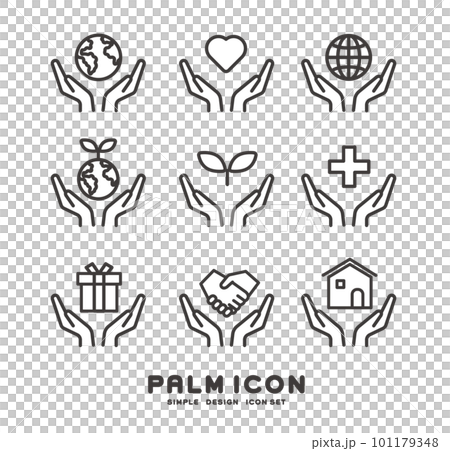 Vector illustration material / business / symbol / image of icons with various icons floating on the palm 101179348