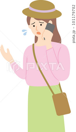 困った顔で電話する女性 101179782
