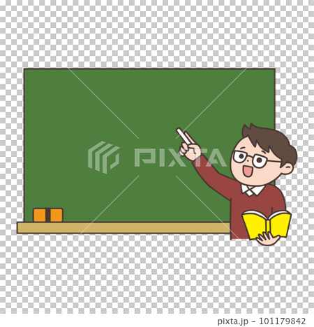 黒板の前で授業をする先生のイラスト・男性 101179842