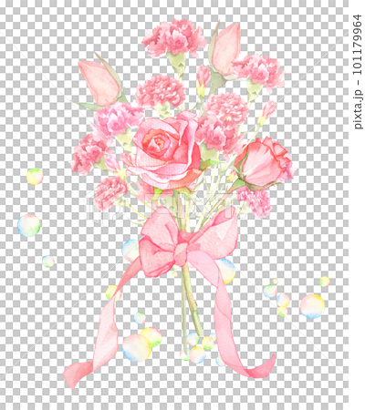 Bouquet of roses and carnations painted by watercolor 101179964