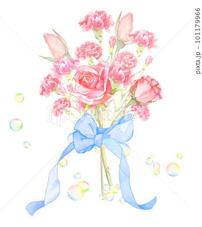 水彩で描いた薔薇とカーネーションの花束 水彩で描いた薔薇とカーネーションの花束 101179966