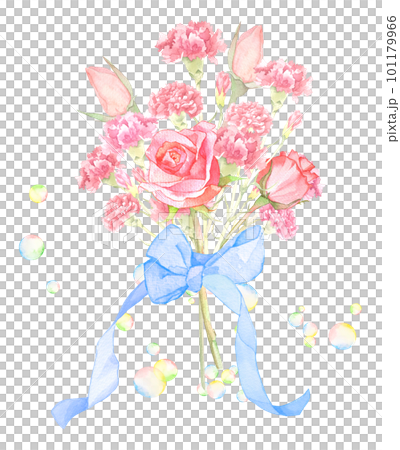 水彩で描いた薔薇とカーネーションの花束 水彩で描いた薔薇とカーネーションの花束 101179966