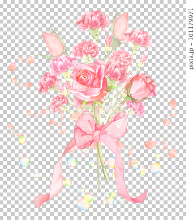 水彩で描いた薔薇とカーネーションの花束 101179971