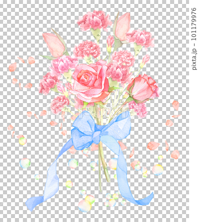 Bouquet of roses and carnations painted by watercolor 101179976