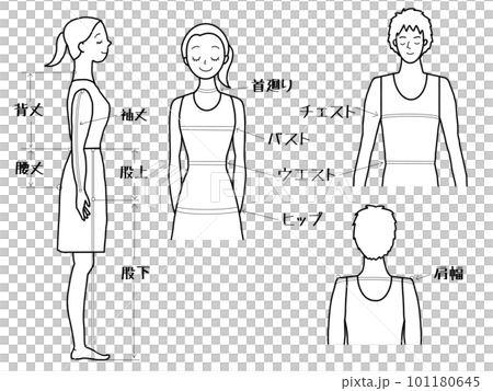 Body measurement points (female, male) black and white set Body measurement points (female, male) black and white set 101180645