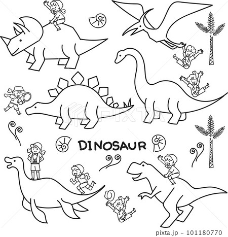 かわいい恐竜や翼竜や首長竜と子どもの探検隊セット かわいい恐竜や翼竜や首長竜と子どもの探検隊セット 101180770
