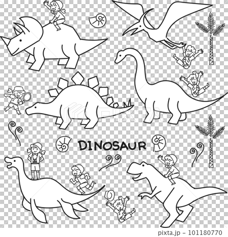 かわいい恐竜や翼竜や首長竜と子どもの探検隊セット かわいい恐竜や翼竜や首長竜と子どもの探検隊セット 101180770