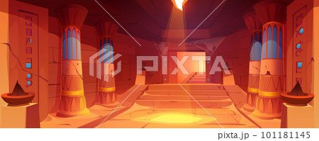 Abandoned Egypt corridor in castle with stairs 101181145