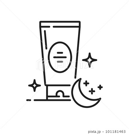 Skincare, face and skin beauty icon of cream for night, hand care vector line pictogram. Facial cream or dermatology treatment and woman cosmetics or night moisturizer linear icon 101181463