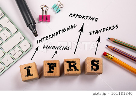 IFRS - International Financial Reporting Standards. Wooden blocks on a white office table 101181840