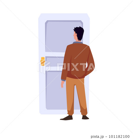 Man in brown suit standing and watching on closed door flat style 101182100
