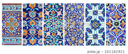 Set of vertical or horizontal banners with detail of ancient mosaic walls with floral and geometric ornaments Set of vertical or horizontal banners with detail of ancient mosaic walls with floral and geometric ornaments 101182921