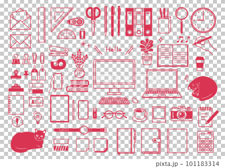 簡約文具和商務圖標集工作貓PC文具遠程工作學習 101183314