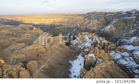 Charyn Grand Canyon with orange rock walls. Almaty 101184286