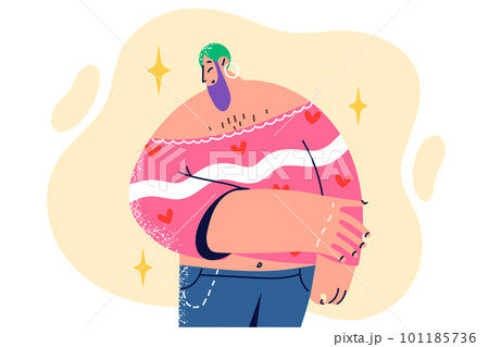 Shy transgender man from LGBTQ community dressed in women clothing identifies himself as girl Shy transgender man from LGBTQ community dressed in women clothing identifies himself as girl 101185736