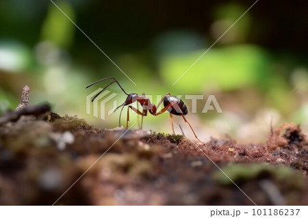 Summer red ant on ground. Wild nature leaf. Generate Ai Summer red ant on ground. Wild nature leaf. Generate Ai 101186237