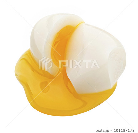 Sliced poached egg isolated on white background 101187178