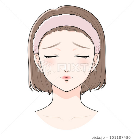 乾燥に悩むヘアバンドをつけた女性　首上 101187480