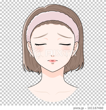 乾燥に悩むヘアバンドをつけた女性　首上 101187480