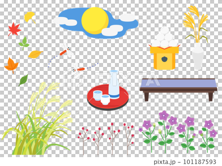 Full Moon Moon Viewing Illustration Set 101187593