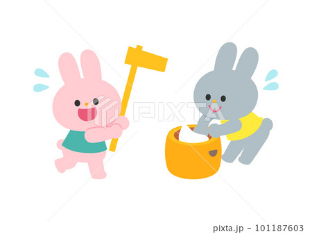 お餅つきをするウサギたち お餅つきをするウサギたち 101187603
