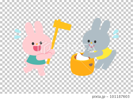 Rabbits making rice cakes 101187603