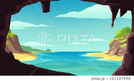 a sunny tropic beach landscape from cave 101187646