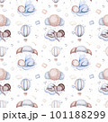 Watercolor newborn baby boy seamless pattern babies boy. Birthday blue background teepee new born baby and pregrand women 101188299