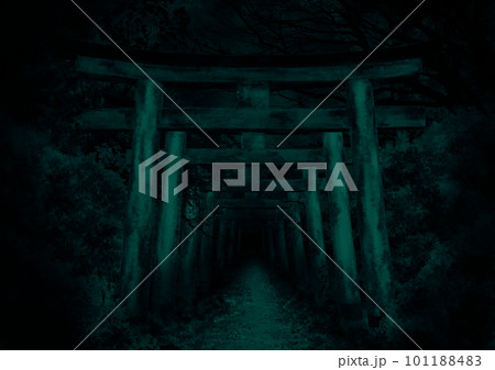 神社の連なった鳥居の緑のイラスト 101188483