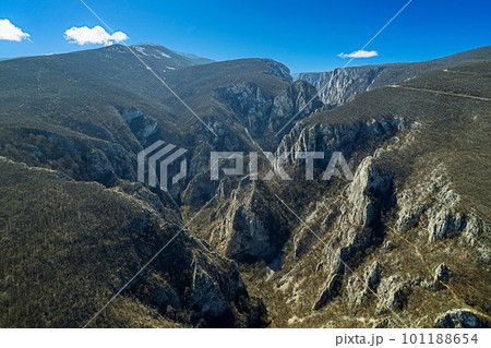 Lazarev canyon spring drone view Serbia  101188654