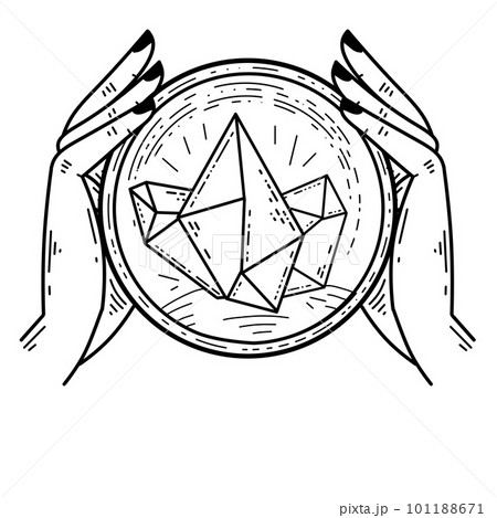 Magic crystal ball and gems in hand. Mystical and magical witch ritual. Spiritual mystery future wizard teller. Esoteric Astrology and fortune. Magic crystal ball and gems in hand. Mystical and magical witch ritual. Spiritual mystery future wizard teller. Esoteric Astrology and fortune. 101188671