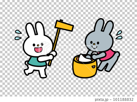 Rabbits making rice cakes 101188832