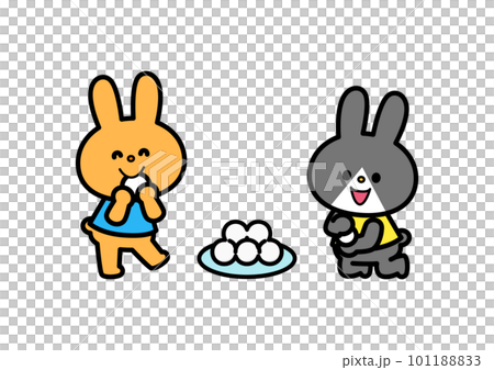 お団子を丸めて食べるウサギたち 101188833