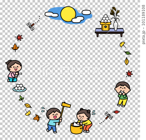 Illustration frame moon viewing with children 101189108