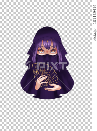 Illustration of a fortune teller holding a tarot Illustration of a fortune teller holding a tarot 101189416