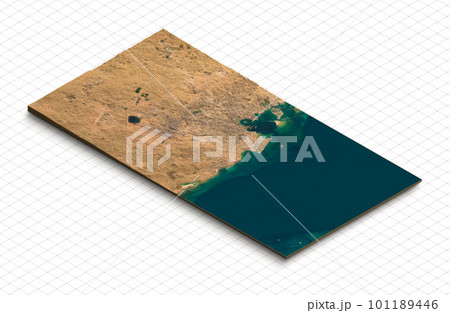 3d model of Doha, Qatar. Isometric map virtual terrain 3d for infographic. Geography and topography planet earth flattened satellite view 3d model of Doha, Qatar. Isometric map virtual terrain 3d for infographic. Geography and topography planet earth flattened satellite view 101189446