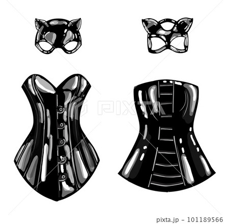 latex cat and rabbit mask. black latex. female corset. fetish 101189566