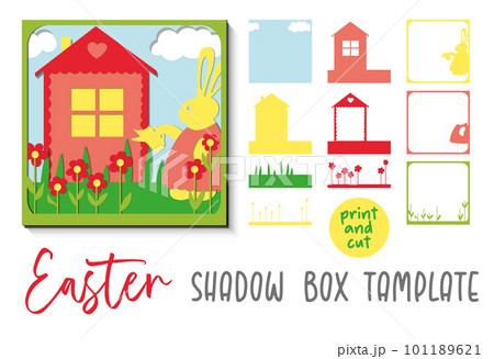 Shadow box or shadow postcard easter. Rabbit house. Children's DIY carving. 101189621