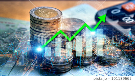 Double exposure Thai baht coins concept or saving money. finance and business. Double exposure Thai baht coins concept or saving money. finance and business. 101189665