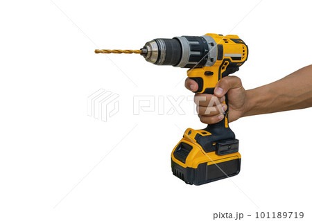 Power drill or Cordless screwdriver with battery for professional work in white background. 101189719