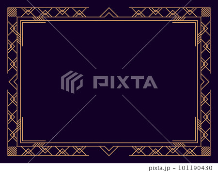 Art deco frame. Vintage linear border. Design a template for invitations, leaflets and greeting cards. Geometric golden frame. The style of the 1920s - 1930s. Vector illustration 101190430
