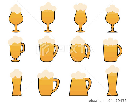 Glasses of beer set isolated on white background. Beer with foam in glasses. Beer mug design for posters, banners and promotional items. Vector illustration 101190435