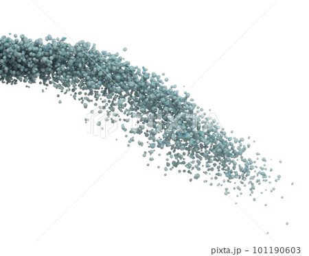 Fertilizer blue chemical accelerate growth fly fall explosion, many tiny ball fertilizer for planting float throw in mid air. White background isolated high speed freeze motion 101190603